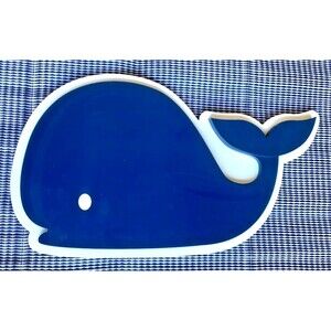 Nautical Navy Blue Baby Whale Wooden Wall Decor Ocean Kids Room Hanging Sz 16x9